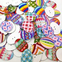 100 PCS Easter Eggs Bulk Wooden Buttons Painting Multicolor Easter Eggs with 2 Hole for Sewing DIY Craft Scrapbooking (Multicolor)