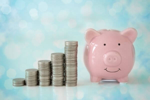 Picture of a stack of coins and a pig to start your money challenge.