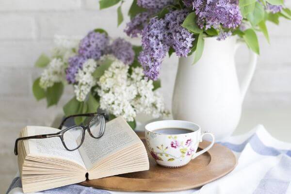 Picture of a book and vase.