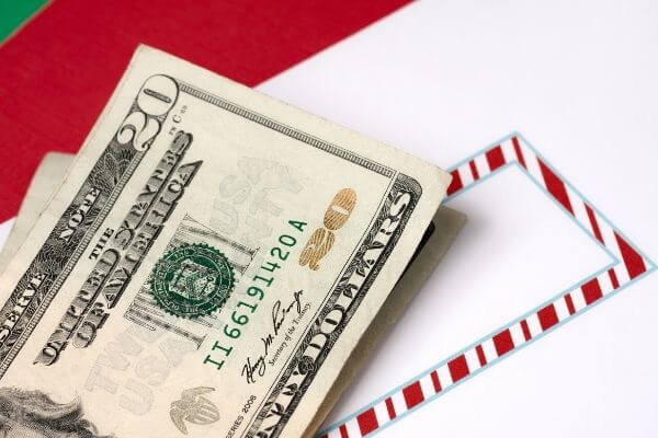 Picture of a twenty dollar bill on Christmas cards for creative ways to give money.