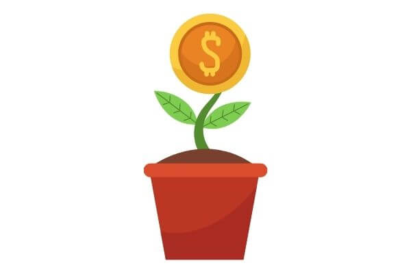 Graphic of a plant growing money to represent how to become independently wealthy.