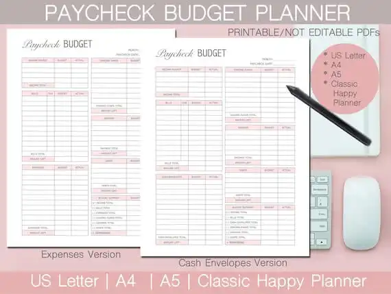 Paycheck Budget Planner, Printable, PDF, Instant Download