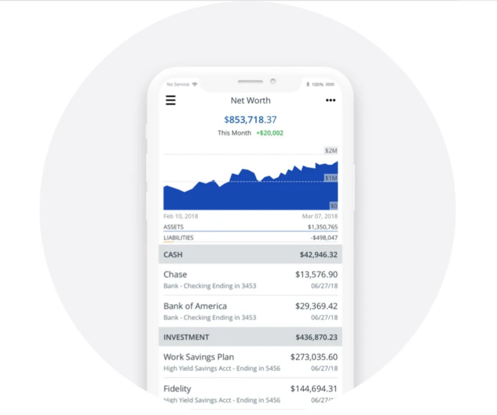 Picture of using personal capital net worth feature.