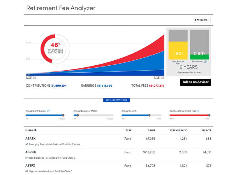 Picture of using personal capital fee analyzer feature.