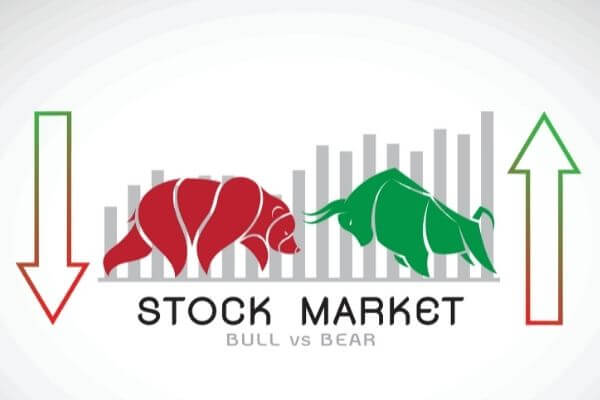 Picture of a bull market vs bear market on why stock prices flucate.