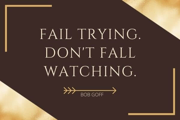 Picture of a quote from Dream Big - “Fail trying; don’t fail watching.” – Bob Goff