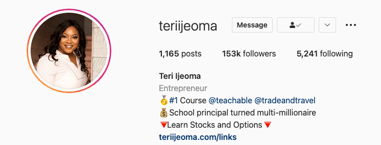 Picture of Teri Ijeoma's instagram handle. The real one!