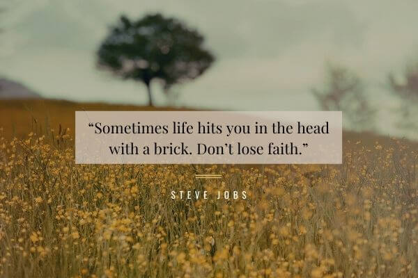 Picture of Steve Jobs quote - “Sometimes life hits you in the head with a brick. Don’t lose faith.” – Steve Jobs