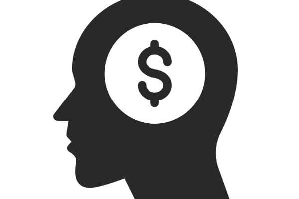 Drawing of a head with a dollar sign in the brain for millionaire mindset quotes