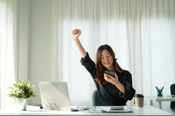 Picture of excited lady on the bulletproof excuses to get out of work.