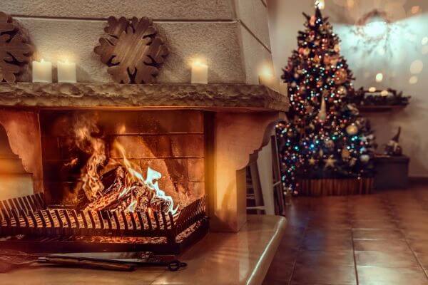 Picture of a fireplace for more things to do on Christmas Day at home.