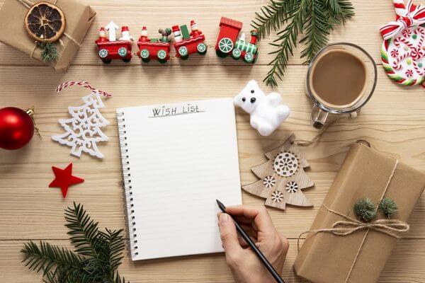 Picture of a notebook paper for how to ask for no holiday gifts.