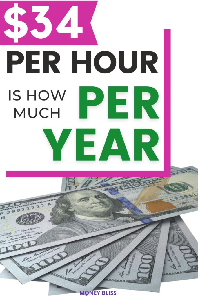 How much is 34 dollars an hour annually? Learn what 34 an hour is how much a year, month, and day. Plus tips on how to live on $34 an hour! This wage will improve your finances. 