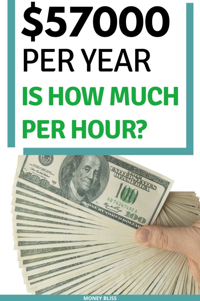 $57000 a year is how much an hour? Learn how much your 57k salary is hourly. Plus find a 57000 salary budget to live the lifestyle you want.