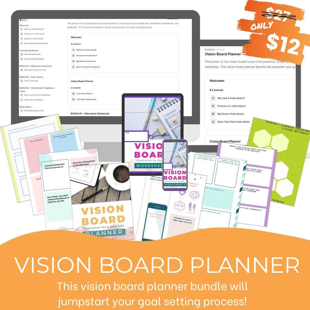 vision board planner course and templates