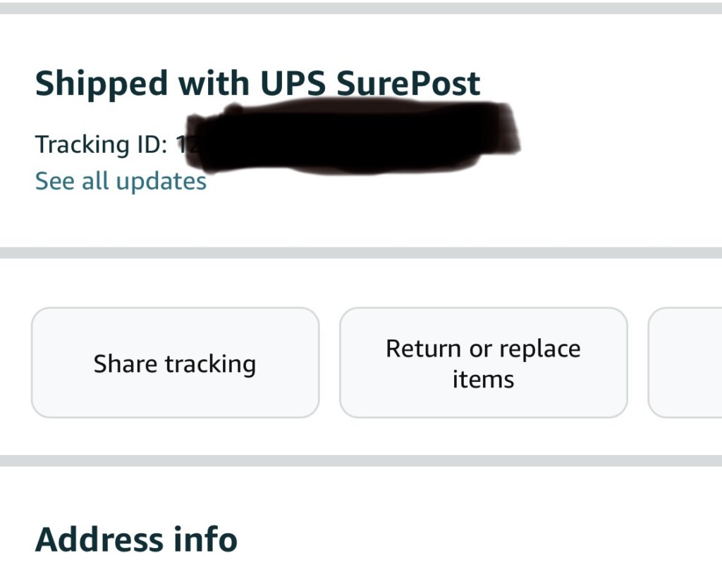 Screenshot of how to share tracking amazon package.