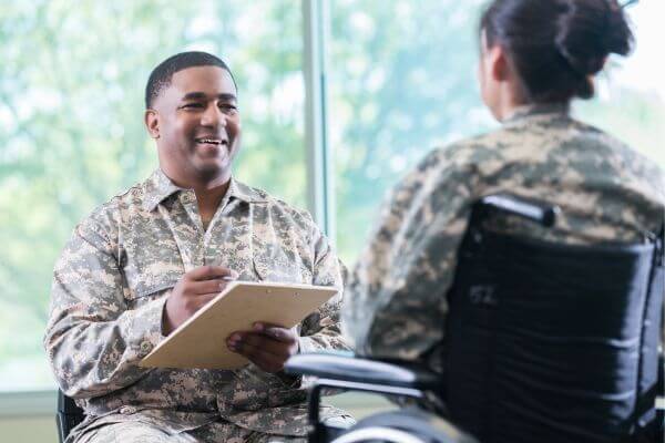 Picture of military personnel focuses on health professions.