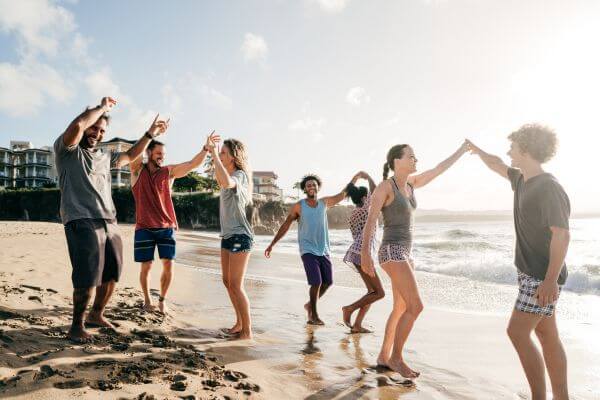 Picture of friends having a beach day.