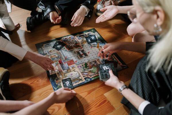 Picture of a group of people playing a game.