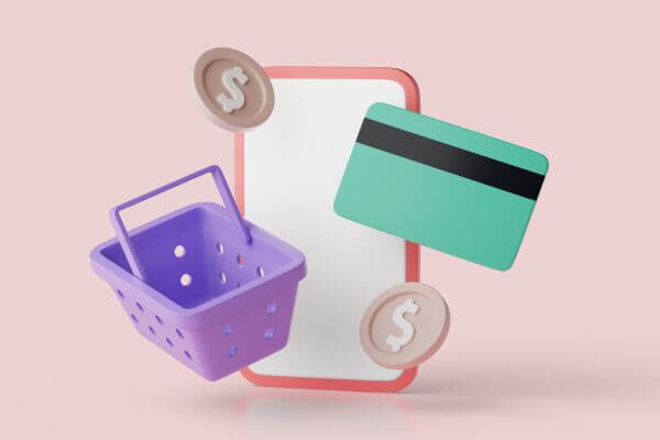 Graphic of a phone, cash card and shopping basket for where can I load my Cash App Card