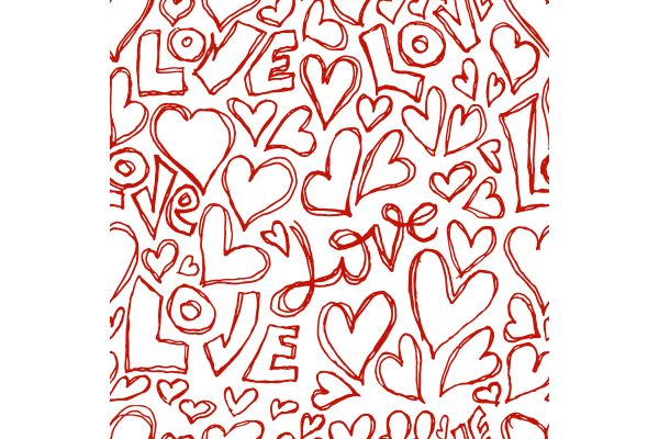 Graphic of hearts and the word love.