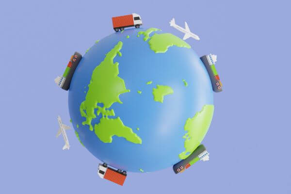 Graphic of the globe with methods of transportation around it for what countries can Amazon not ship to