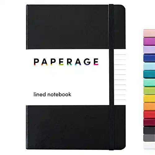 PAPERAGE Lined Journal Notebook, (Black), 160 Pages, Medium 5.7 inches x 8 inches - 100 gsm Thick Paper, Hardcover