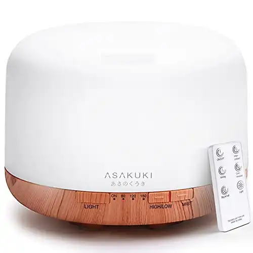 ASAKUKI 500ml Premium, Essential Oil Diffuser with Remote Control, 5 in 1 Ultrasonic Aromatherapy Fragrant Oil Humidifier Vaporizer, Timer and Auto-Off Safety Switch