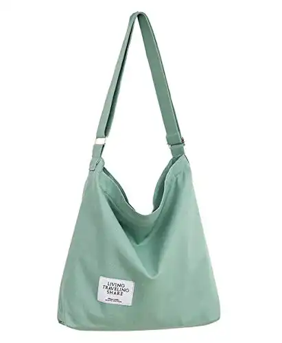 Covelin Women's Retro Large Size Canvas Shoulder Bag Hobo Crossbody Handbag Casual Tote Dark Sea Green