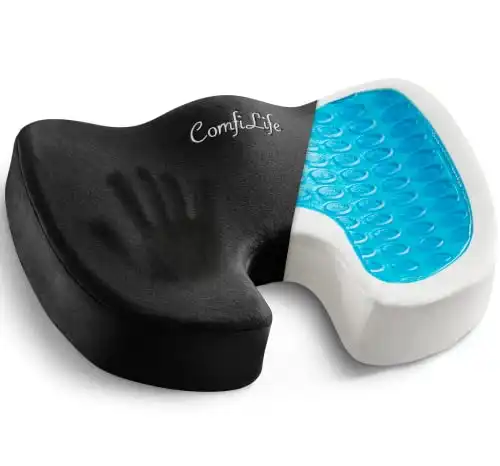 ComfiLife Gel Enhanced Seat Cushion for Desk Chair – Premium Gel + Memory Foam Office Chair Cushion, Car Seat Cushion for Driving, Gaming – Chair Cushions for Back & Sciatica Pain Relief (Blac...