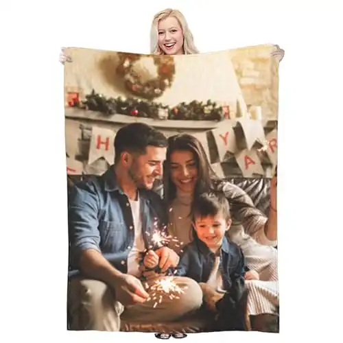 OBVYTF Custom Blanket with Photo Text Personalized Throw Blanket Customized Picture Blanket for Kid Adult Friends Mother Father Personalized Gift Flannel Blanket for Birthday Halloween