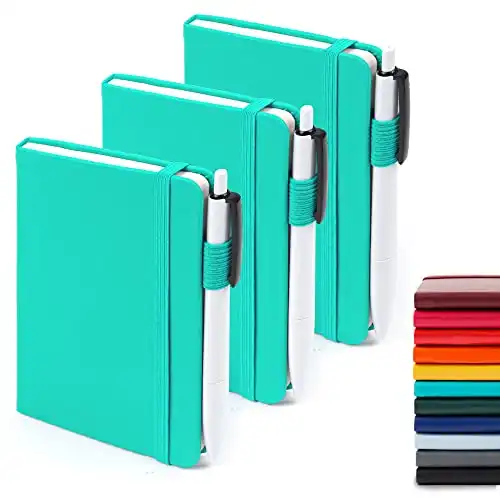 feela 3 Pack Pocket Notebook Journals with Pen Holder and 3 Black Pens