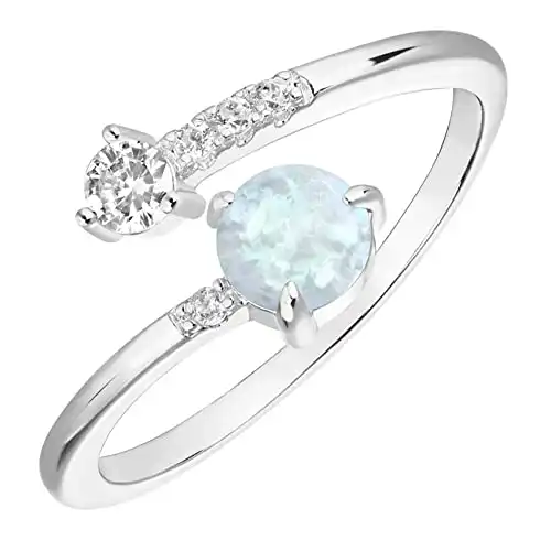 PAVOI 14K White Gold Plated Adjustable Created White Opal Rings | Stacking Rings | Gold Rings for Women