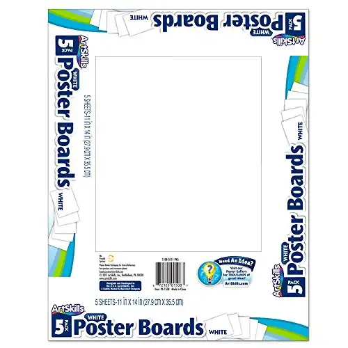 ArtSkills 11" x 14" Poster Board School and Craft Supplies, 5-Pack, White