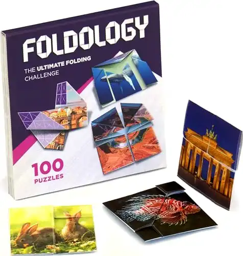FOLDOLOGY - The Origami Puzzle Game! Hands-On Brain Teasers for Tweens, Teens & Adults. Stocking Stuffers. Fold The Paper to Complete The Picture. 100 Challenges, Ages 10+