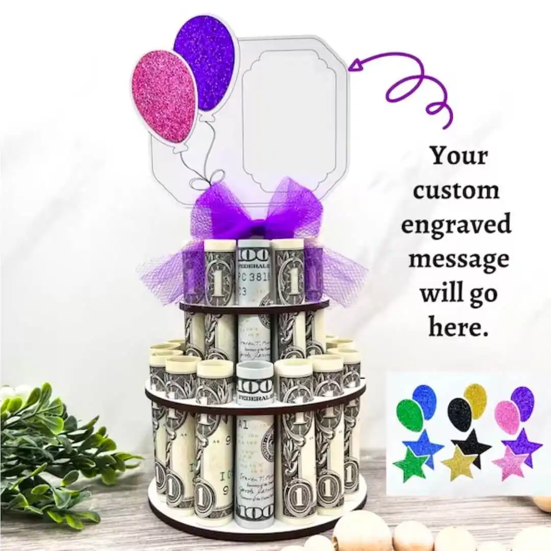 Personalized Birthday Gift Money Cake