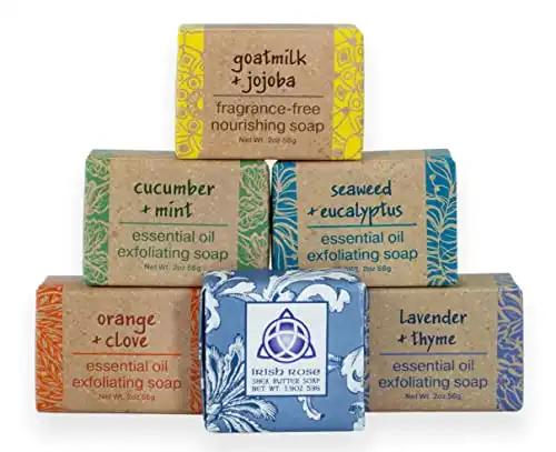 Stress Relief Soap Sampler Gift Set - 6 Bars of Hand Crafted Exfoliating 2 Oz Bar of Soap Printed on Recycled Paper with Soy Ink - Shea Butter, Cocoa Butter with Assorted Fragrances - Perfect to Unwin...