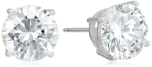 Amazon Essentials Plated Sterling Silver Cubic Zirconia Stud Earrings (Round & Princess)