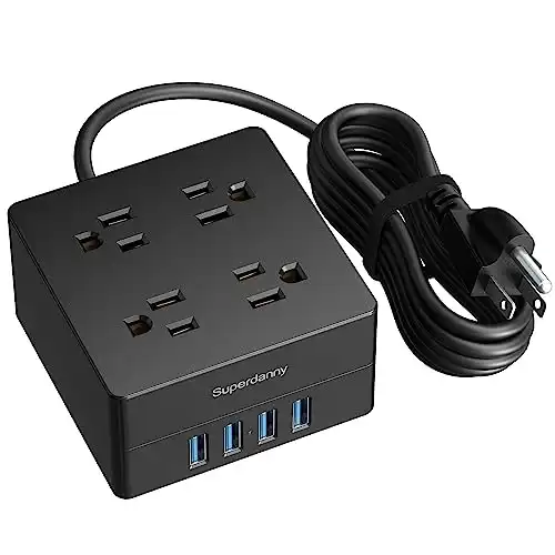 5ft Power Strip, SUPERDANNY Surge Protector 900 Joules, 4-Outlet 4-USB Extension Cord, Overload Switch