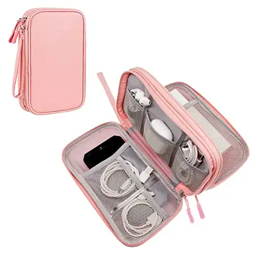 Bevegekos Tech Organizer Travel Case, Carry On Essentials Pouch Bag for Electronics & Accessories (Light Pink, Medium)