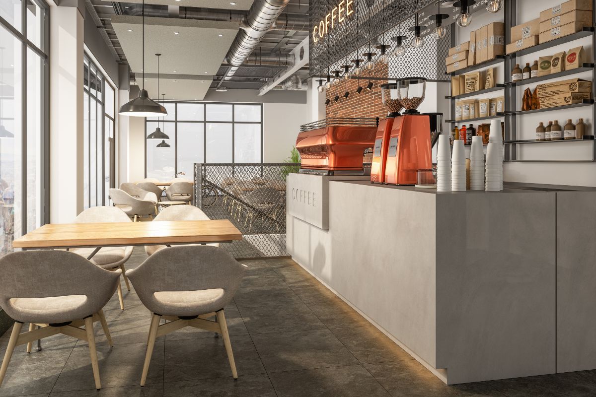 The image of an expensive coffee shop in town.