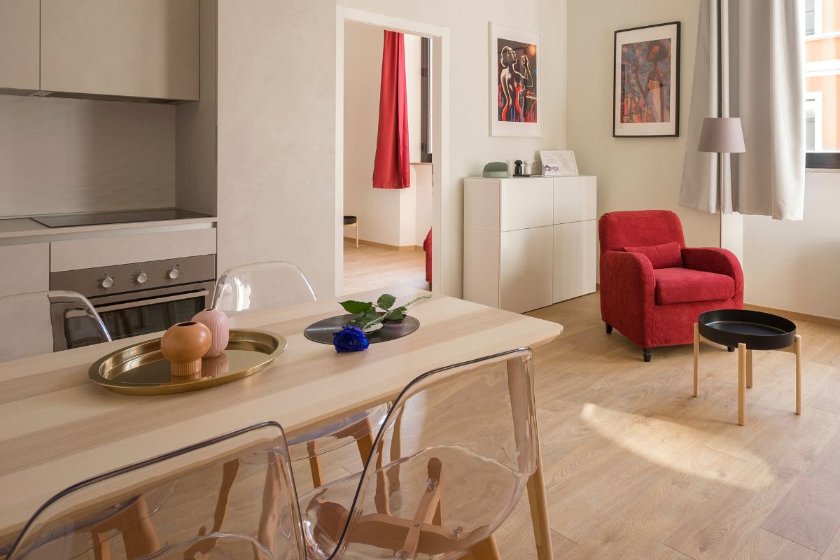 The image shows a simple first apartment.