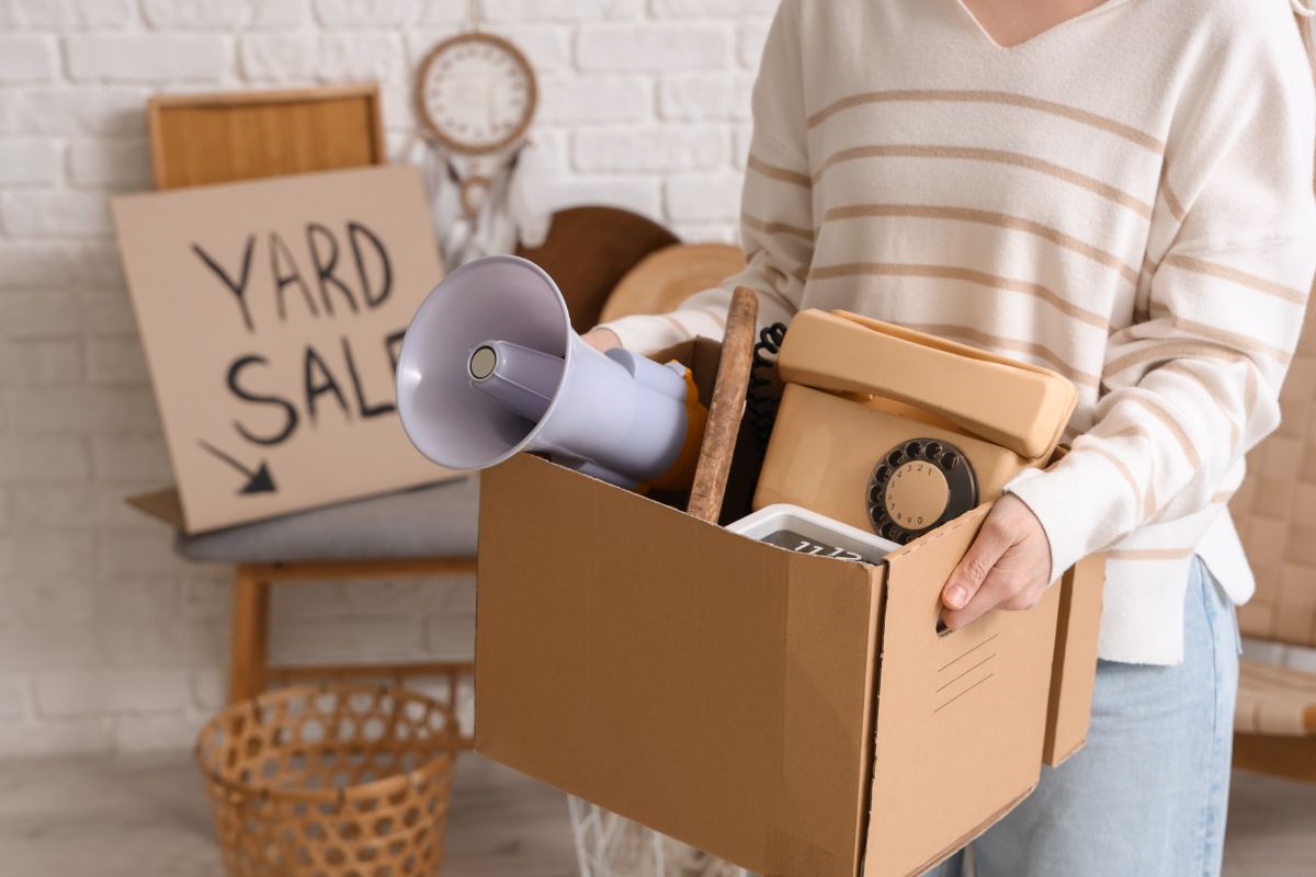 Picture of a woman selling stuff.