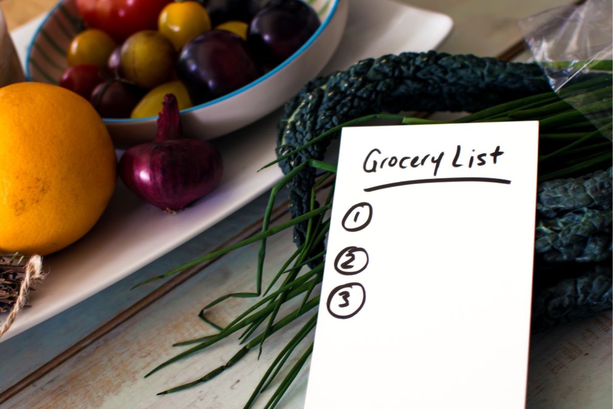 Photo of a paper with a grocery list.