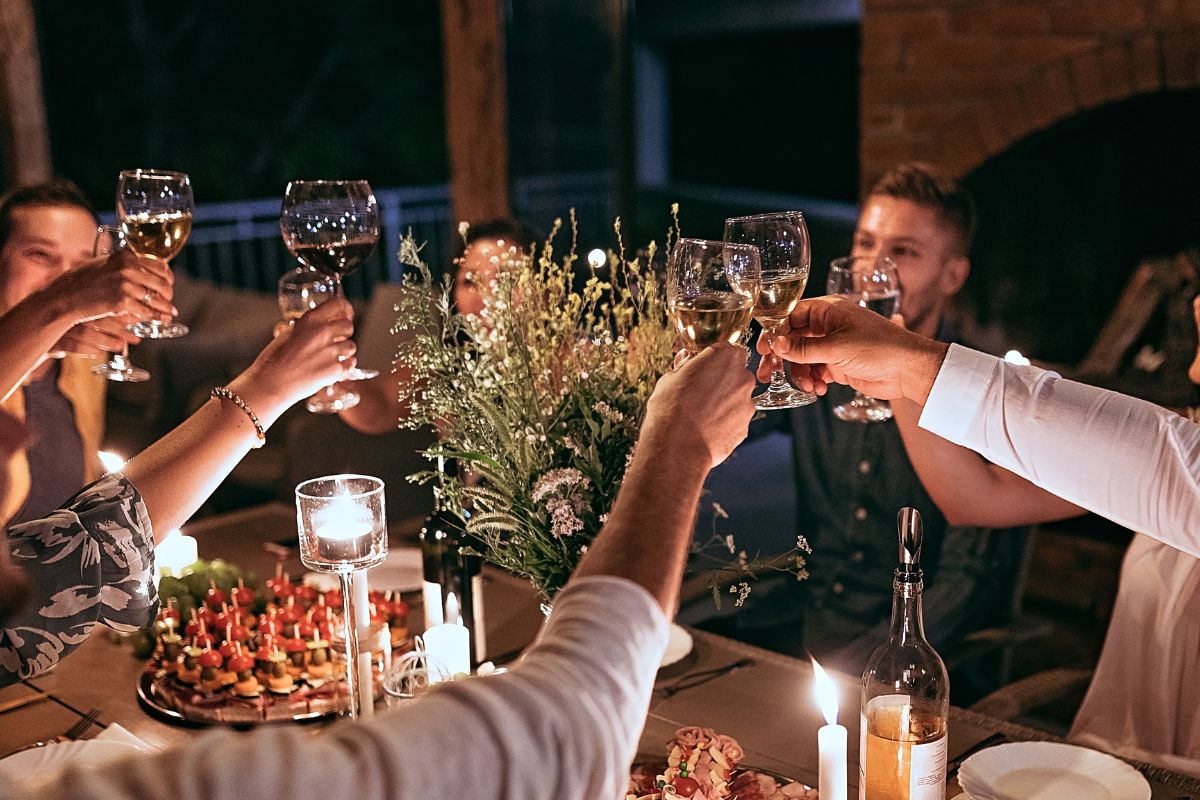 The image shows a group of people at the party.