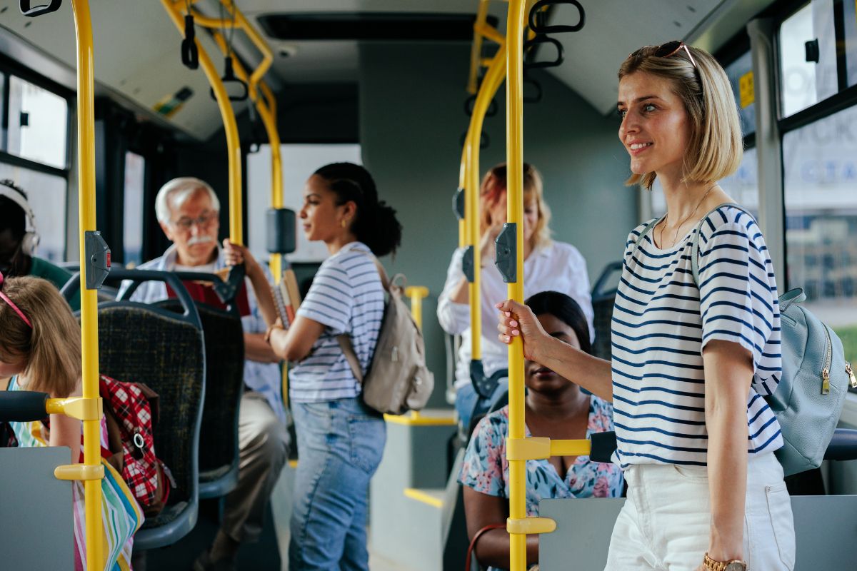 Photo of passengers using public transportation.