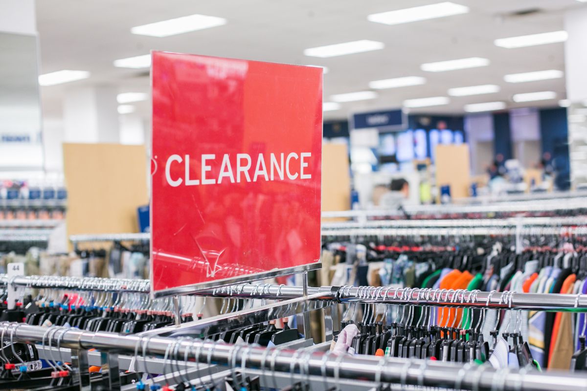 Picture of a store on a clearance sale.