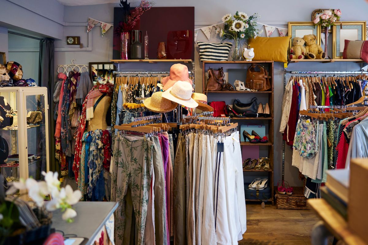 Photo shows a thrift store.