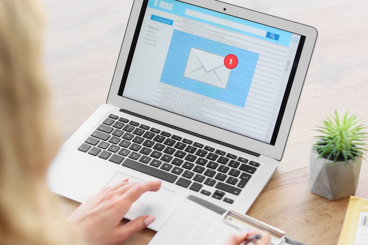 A woman checking her email.