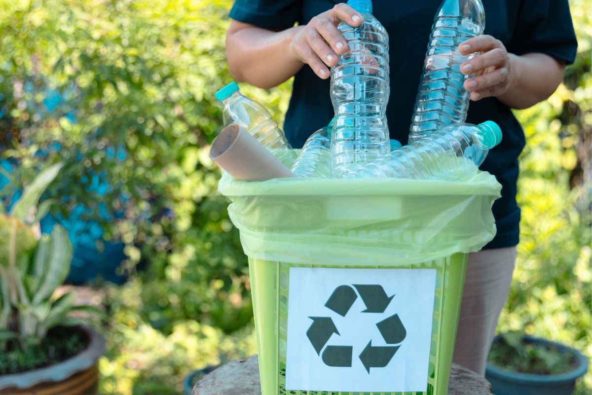 The photo shows a man reducing waste.